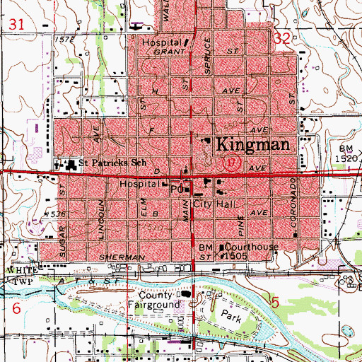 Topographic Map of Kingman Carnegie Library, KS