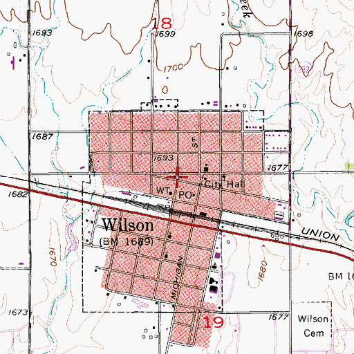 Topographic Map of Lang Memorial Library, KS