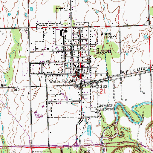 Topographic Map of Leon Public Library, KS