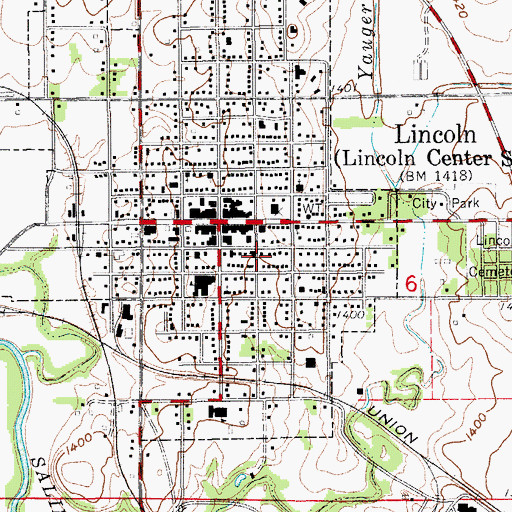 Topographic Map of Lincoln Carnegie Library, KS