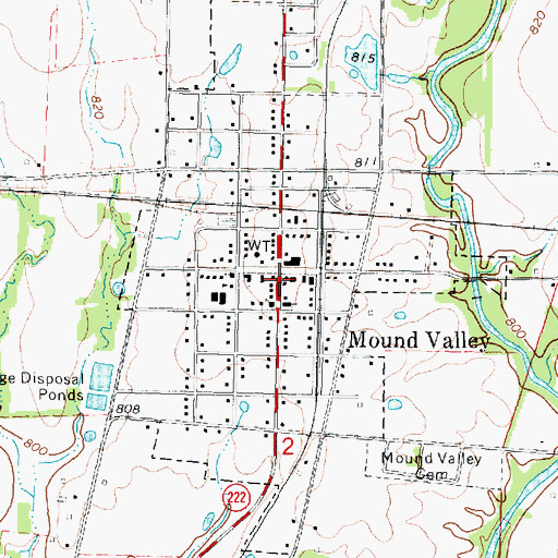 Topographic Map of Mound Valley Library, KS