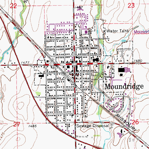 Topographic Map of Moundridge Public Library, KS