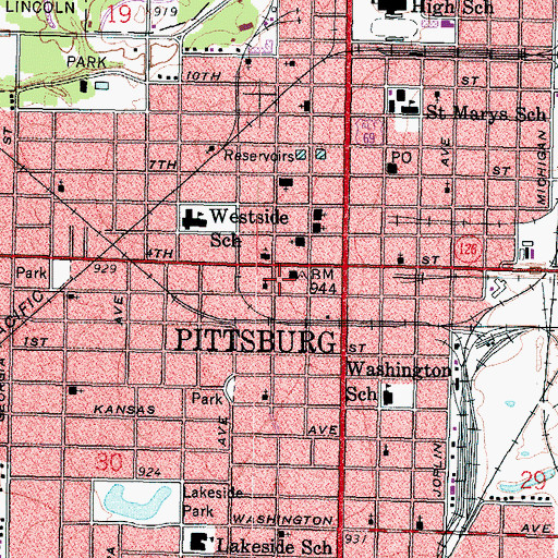 Topographic Map of Pittsburg Public Library, KS