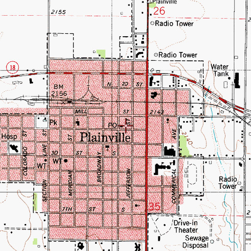 Topographic Map of Plainville Memorial Library, KS