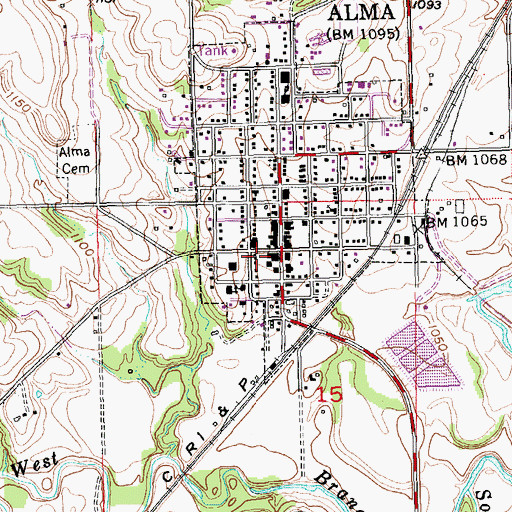 Topographic Map of Pottawatomie Wabaunsee Regional Library Alma Branch, KS