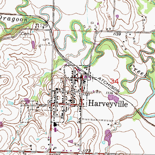 Topographic Map of Pottawatomie Wabaunsee Regional Library Harveyville Mini Branch, KS