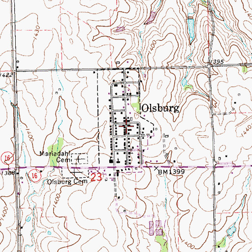 Topographic Map of Pottawatomie Wabaunsee Regional Library Olsburg Mini Branch, KS