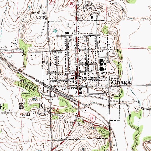 Topographic Map of Pottawatomie Wabaunsee Regional Library Onaga Branch, KS