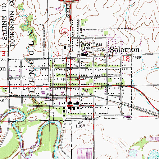 Topographic Map of Solomon Public Library, KS