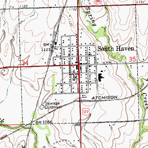 Topographic Map of South Haven Township Library, KS