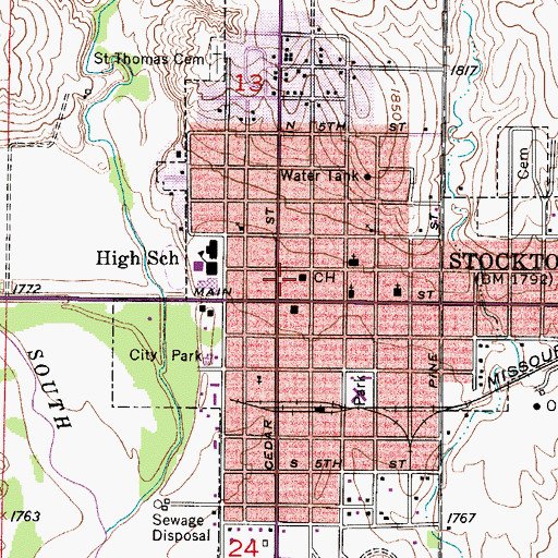 Topographic Map of Stockton Public Library, KS
