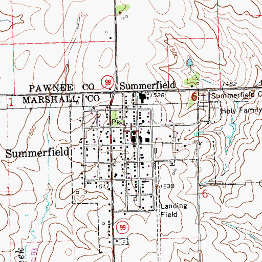 Topographic Map of Summerfield Public Library, KS