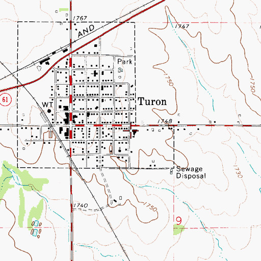 Topographic Map of Turon Community Library, KS