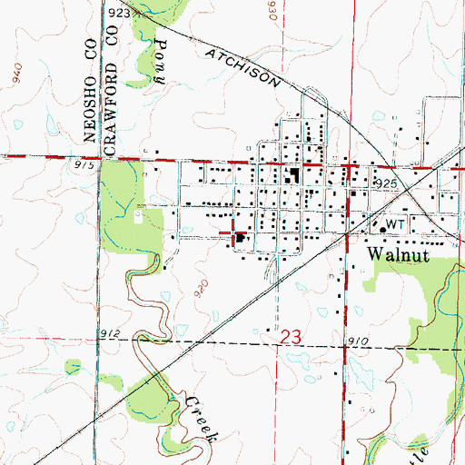 Topographic Map of Walnut Public Library, KS