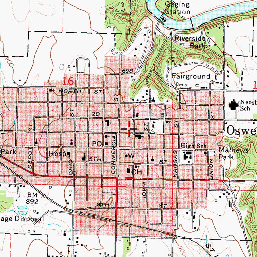 Topographic Map of Oswego Historical Museum - The Log Cabin, KS