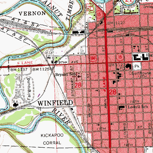 Topographic Map of Cowley County Historical Museum, KS