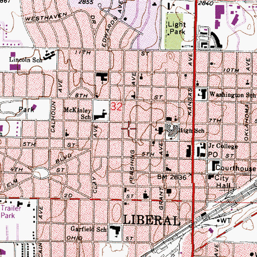 Topographic Map of Baker Arts Center, KS
