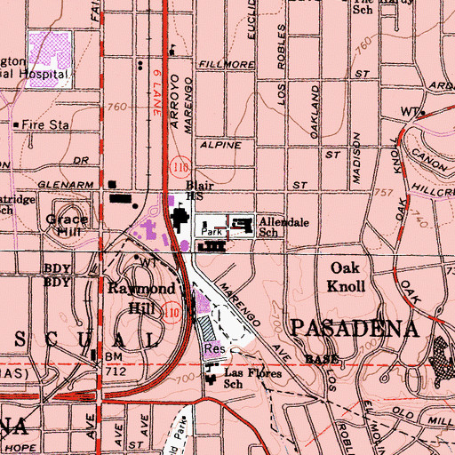 Topographic Map of Allendale Elementary School, CA