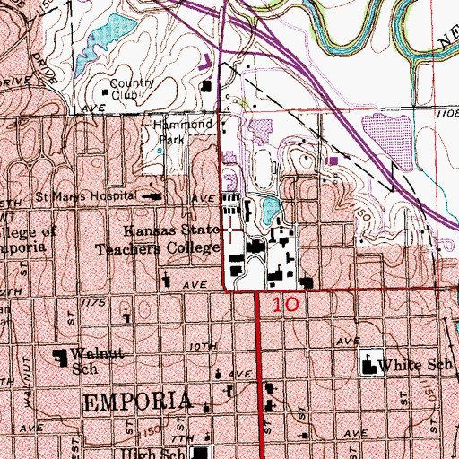 Topographic Map of Emporia State University Johnston Geology Museum, KS