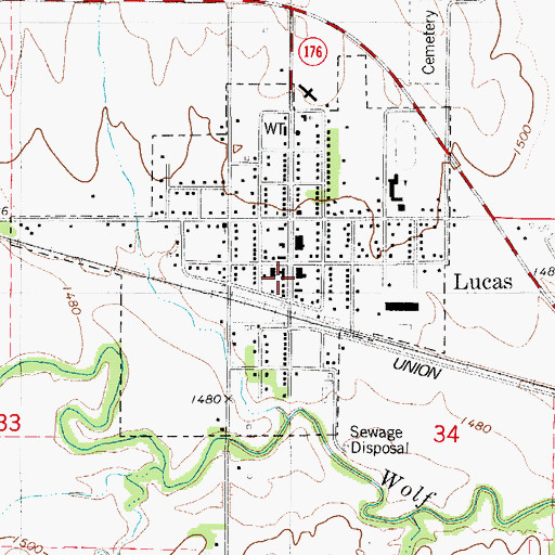 Topographic Map of Grassroots Art Center, KS