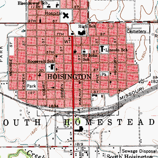 Topographic Map of Hoisington Historical Society Museum, KS
