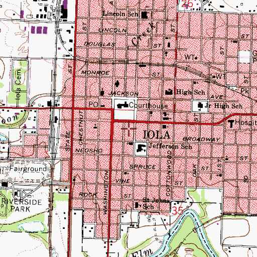 Topographic Map of Southeast Kansas Multi - County Health Department Allen County, KS