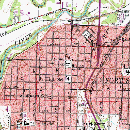 Topographic Map of Southeast Kansas Multi - County Health Department Bourbon County, KS