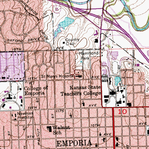 Topographic Map of Lyon County Health Department, KS