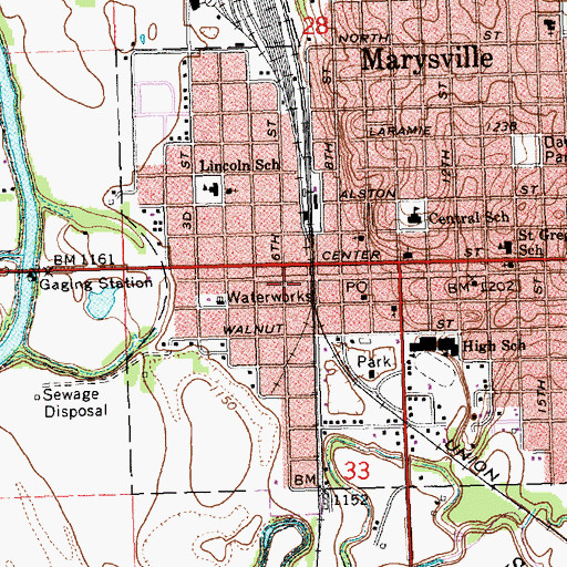 Topographic Map of Marshall County Health Department, KS