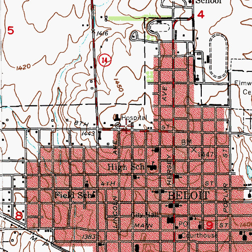 Topographic Map of Mitchell County Health Department, KS