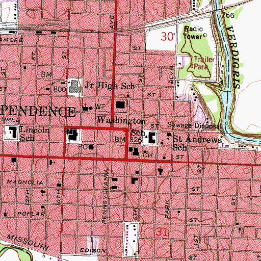Topographic Map of Montgomery County Health Department, KS