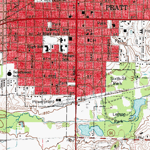 Topographic Map of Pratt County Health Department, KS