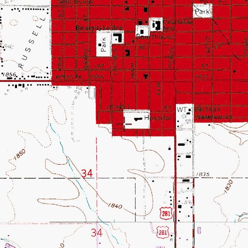 Topographic Map of Russell County Health Department, KS