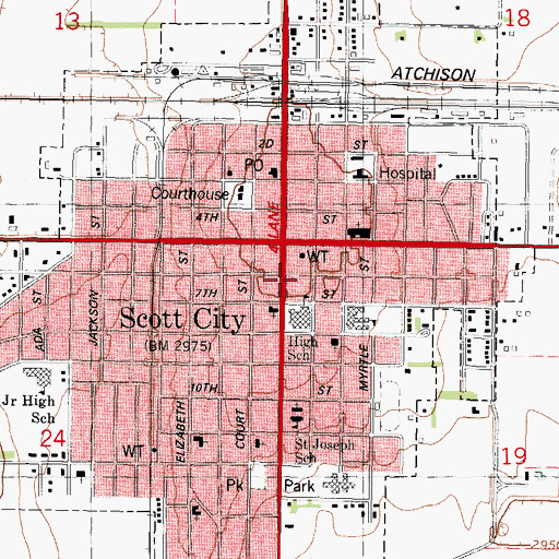 Topographic Map of Scott County Health Department, KS