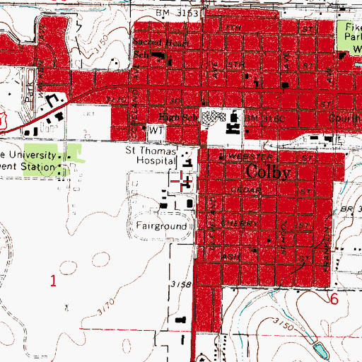 Topographic Map of Thomas County Health Department, KS