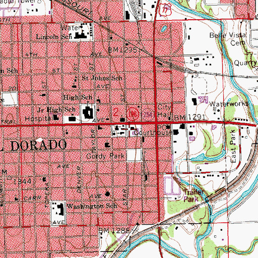 Topographic Map of Butler County Courthouse, KS