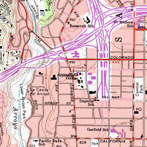 Topographic Map of Ambassador College (historical), CA