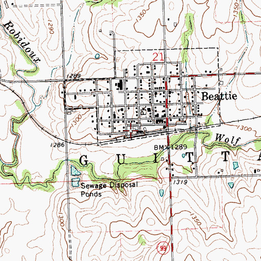 Topographic Map of Beattie Farmers Union Co - Operative Association Grain Elevator Number 1, KS