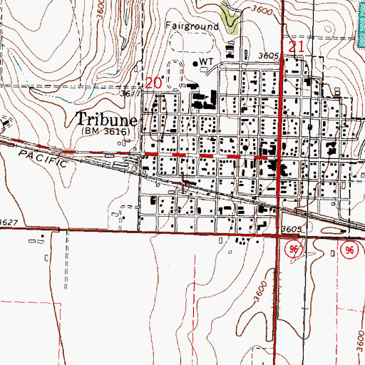 Topographic Map of Tribune Grain Elevator Number 1, KS