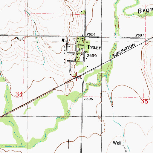 Topographic Map of D and S Grain and Cattle Company Grain Elevator Number 1, KS