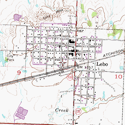 Topographic Map of Lebo Grain Company Grain Elevator Number 1, KS