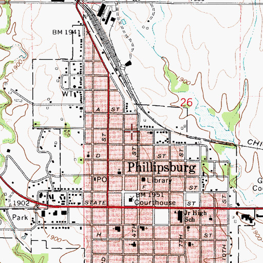 Topographic Map of Rangeland Co - Operative Grain Elevator Number 1, KS