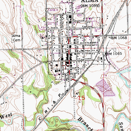 Topographic Map of Alma Co - Operative Oil Association Grain Elevator Number 1, KS