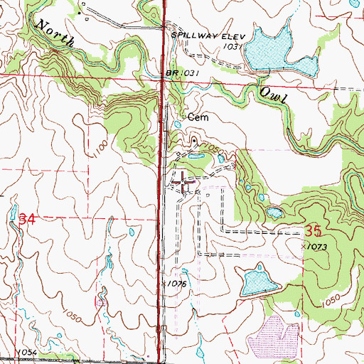 Topographic Map of Yates Center Elevator Grain Elevator Number 1, KS