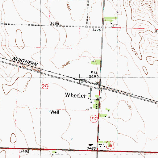 Topographic Map of Wheeler Co - Operative Mercantile Equity Union Grain Elevator Number 1, KS