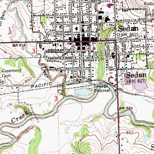 Topographic Map of Sedan Farm Supply Grain Elevator Number 1, KS