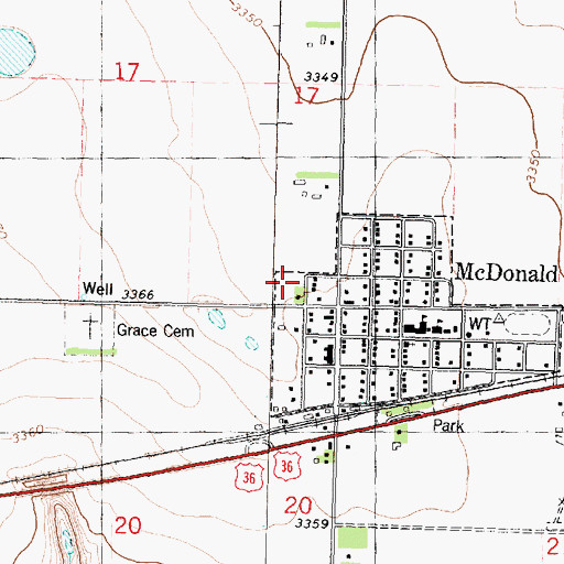 Topographic Map of McDonald Co - Operative Equity Mercantile Exchange Grain Elevator Number 1, KS