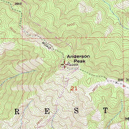 Topographic Map of Anderson Peak, CA