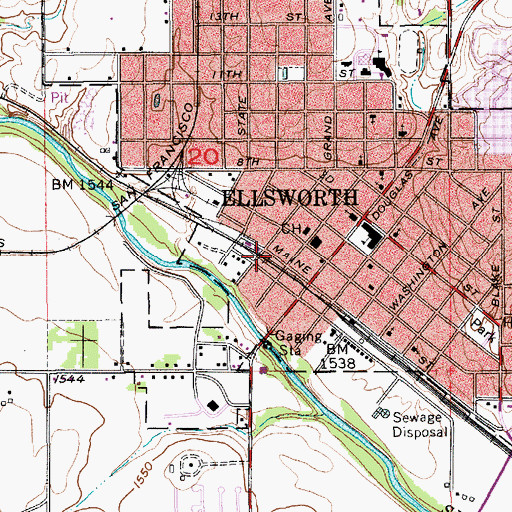 Topographic Map of Ellsworth Co - Operative Grain Elevator Number 1, KS