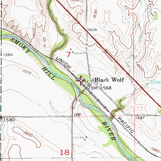 Topographic Map of Ellsworth Co - Operative Grain Elevator Number 2, KS